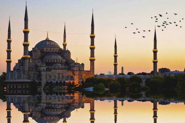 Den Blå Moskee i solnedgang