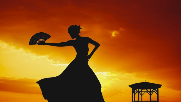 Illustrasjon av flamencodans i solnedgang