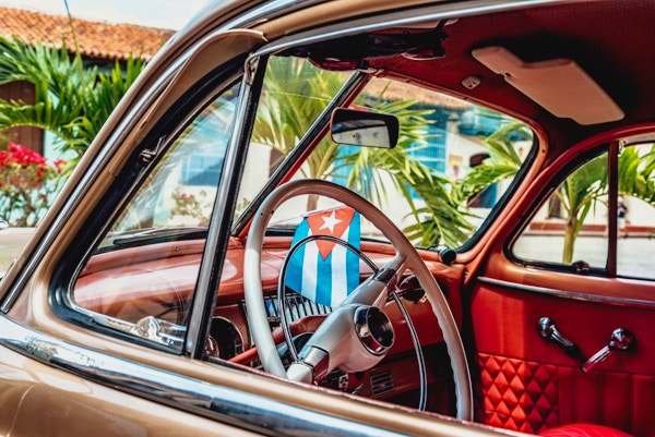 historie, Cuba, Camagüey, bil, kirke, turisme, by, gammel, årgang, flagg,