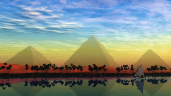 De store pyramidene står majestetisk over Nilen som renner gjennom Egyptens land.