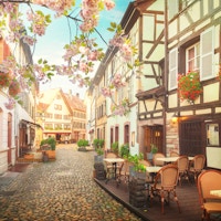 Petit France middelalderske distrikt Strasbourg på våren, Alsace Frankrike