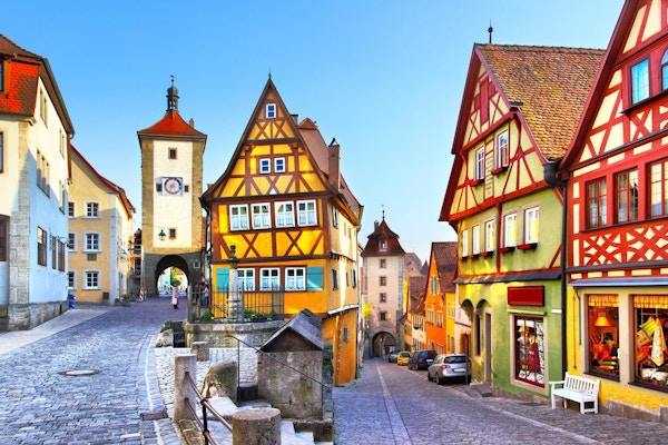 Den mest berømte gaten i Rothenburg ob der Tauber, Bayern, Tyskland