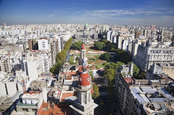 Luftfoto av byen Buenos Aires og den argentinske kongressen