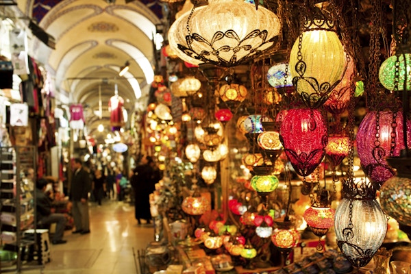 Tyrkiske lykter på Grand Bazaar i Istanbul, Tyrkia