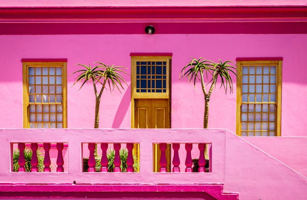 Husets fasadedetaljer i Bo-Kaap-området i Cape Town, Sør-Afrika