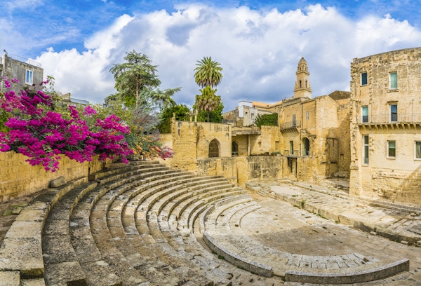 Gammelt romersk teater i Lecce, Puglia-regionen, Sør-Italia
