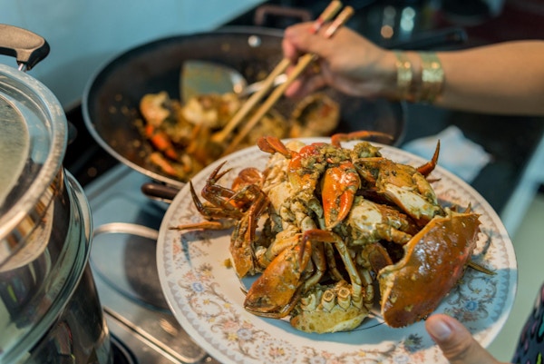 Asiatisk hjemmelaget krabbe, Singapore.
