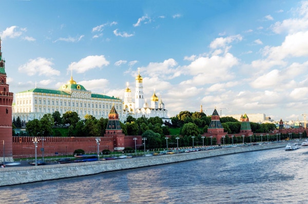 Panoramautsikt mot Moskvas Kreml og Moskvaelven, Russland