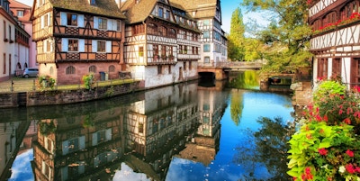 Tradisjonelle bindingsverkshus i distriktet La Petite France, Strasbourg, Frankrike