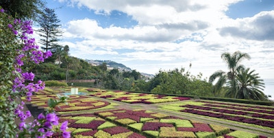 Botanisk hage der det er klippet og laget til formasjoner i ulike farger av vekster