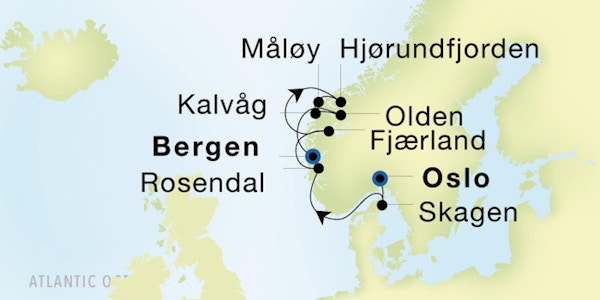 Kart SeaDream Oslo-Bergen 2021