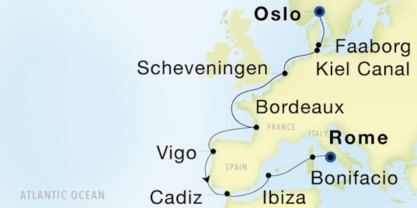 Kart SeaDream 2021 Oslo-Roma