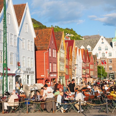 Restaurant på Bryggen i Bergen, Norge