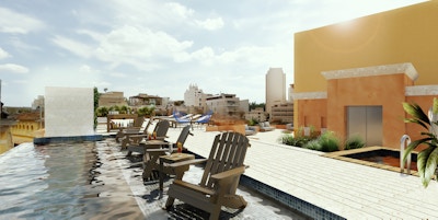 bilde av svømmebasseng og stoler på hotellet Santa Catalina i Cartagena