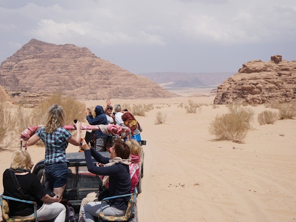 Tourist wadi rum desert jordan
