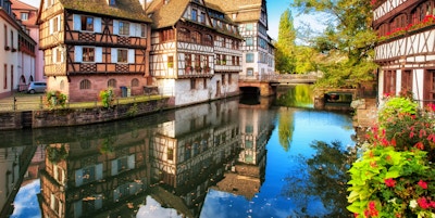 Tradisjonelle bindingsverkshus i distriktet La Petite France, Strasbourg, Frankrike