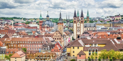 Luftfoto av den historiske byen Wurzburg, regionen Franconia, Nord-Bayern, Tyskland