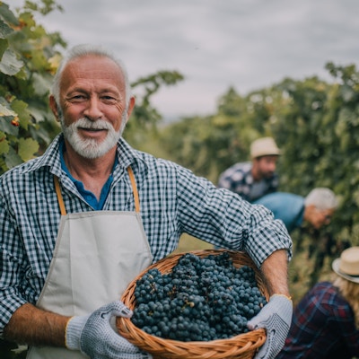 Eldre mann som jobber på vingården