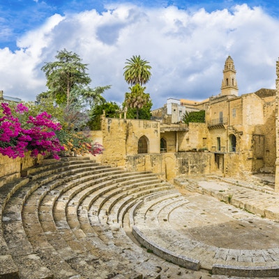 Gammelt romersk teater i Lecce, Puglia-regionen, Sør-Italia
