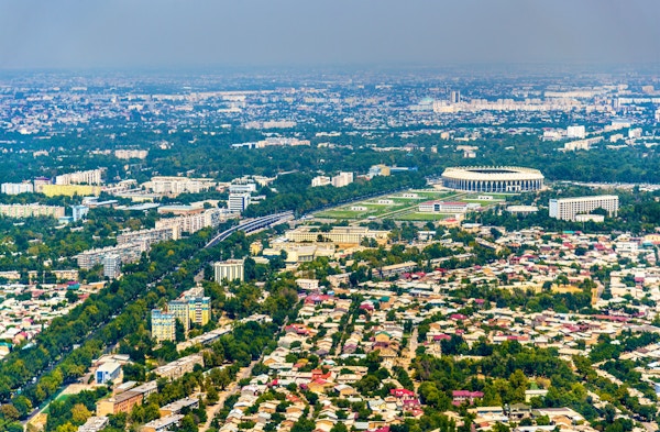 Flyfoto av Tasjkent, hovedstaden i Usbekistan