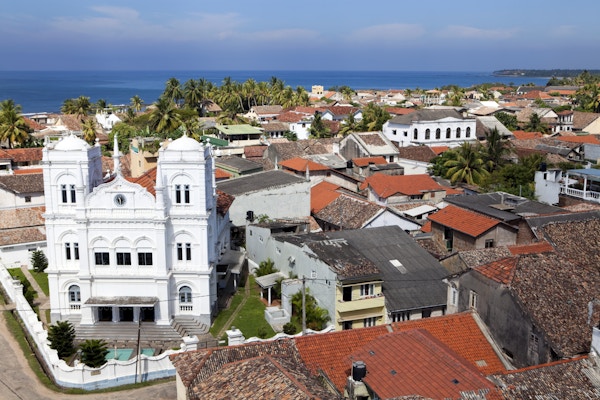 Utsikt fra Galle fyrtårn, et fyr på fastlandet i Galle, Sri Lanka, som drives og vedlikeholdes av Sri Lankas Havnemyndighet.