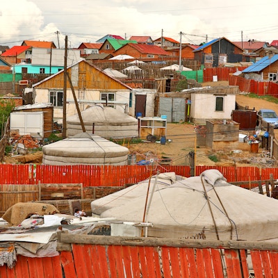 Fattige husstander i utkanten av Ulaanbaatar, Mongolias hovedstad
