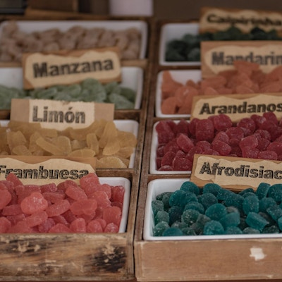 Gummies stall på et marked i Llanes, Asturias.