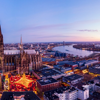 Köln Tyskland Julemarked, flydroneutsikt over Köln-rhinen Tyskland Europa