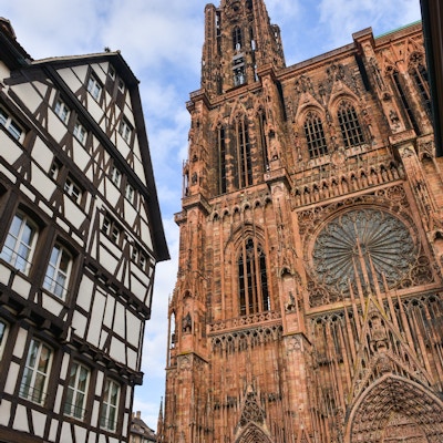 Notre Dame katedral i Strasbourg, katedral Notre Dame i Strasbourg, Bas Rhin, Alsace, Frankrike
